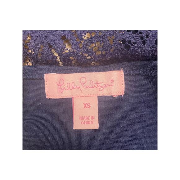 Lilly Pulitzer Navy Lace Fit & Flare Dress XS Sleeveless Gold Zip Holiday Party - Picture 4 of 8